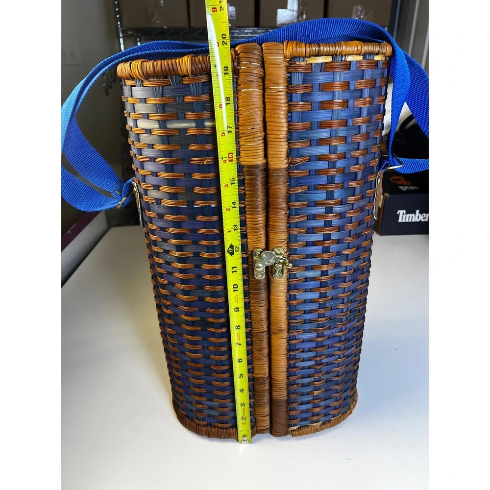 Vintage Grey Goose Vodka Woven‎ Basket Carrier Blue Tan Handle Lock